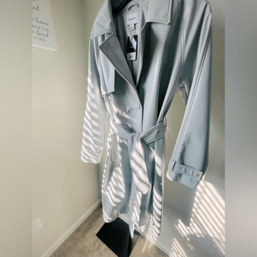 Nine West Faux Patient Leather Womens Coat (New) light gray